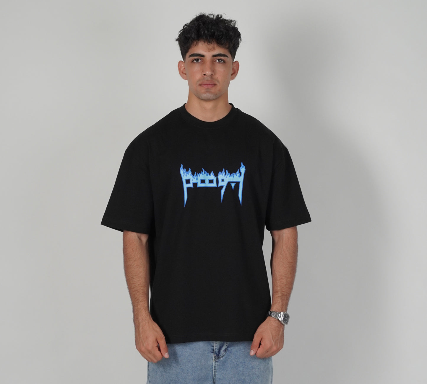 Black Blueflamed Arabic Tee