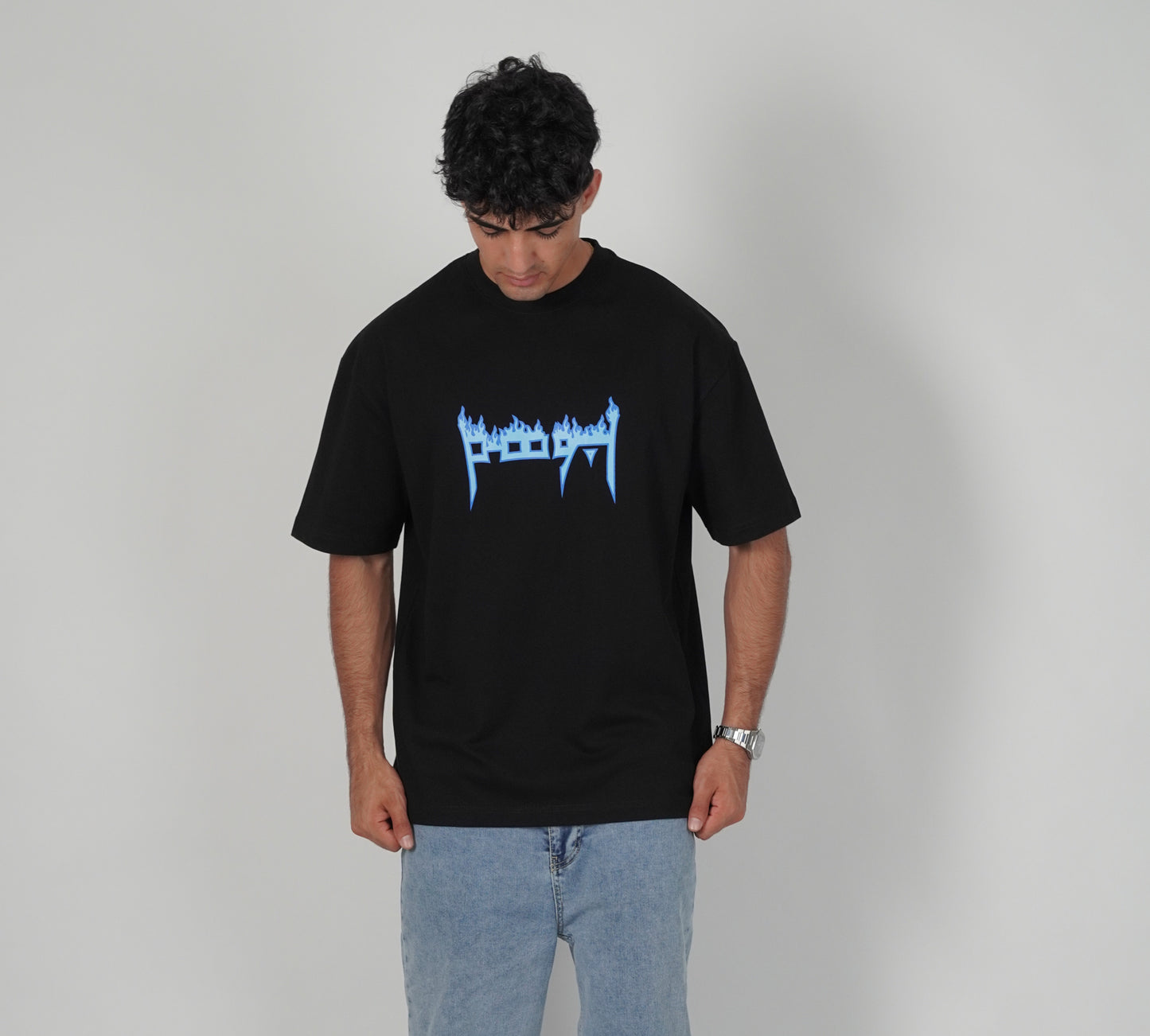 Black Blueflamed Arabic Tee