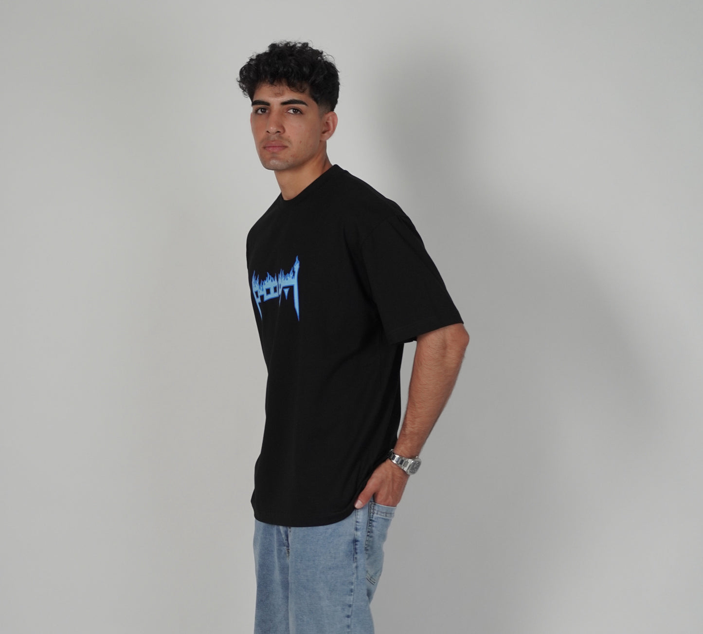 Black Blueflamed Arabic Tee